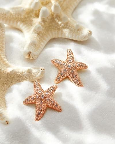 UANNEAU Rose Gold Earrings for Women Trendy 14K Gold Plated Chunky Starfish Stud Earrings Hypoallergenic Lightweight Beach Earrings Jewelry Gifts - Thumbnail 6