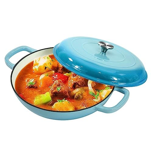 COOKWIN Cast Iron Casserole Braiser, 3.8 Quart,Heavy Duty Casserole Skillet with Lid and Dual Handles, Porcelain Enameled Surface Cookware Pot, Mother's Day Gifts for Family Light Blue - Image 1