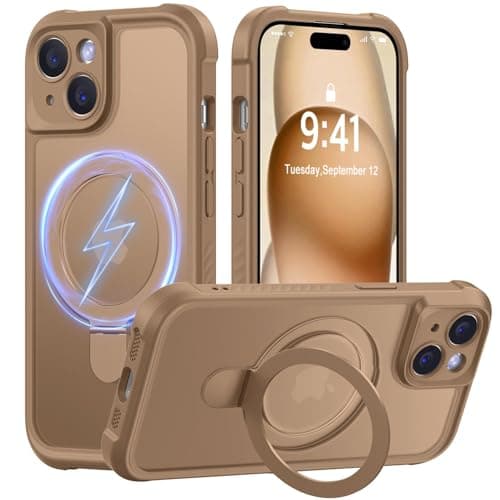 MOCCA Design for iPhone 15 Case with Magnetic Invisible Stand [Full Camera Protection] [Compatible with Magsafe] Military Drop Shockproof Translucent Matte Phone Case Cover 6.1",Brown - Image 1