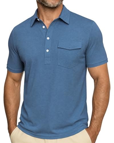 ZKMAN Men's Casual Polo Shirts Stretch Short Sleeve Collared Button Straight Fit Golf T Shirts with Pocket(Vintage Navy 3XL) - Image 1