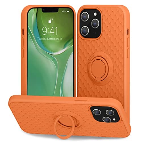 TISOOG Compatible with iPhone 13 Pro Case [Cute Dragon Scale Series] with Soft Anti-Scratch Microfiber Lining & Ring Kickstand,Silicone Full Body Protective Case for iPhone 13 Pro-Bright Orange