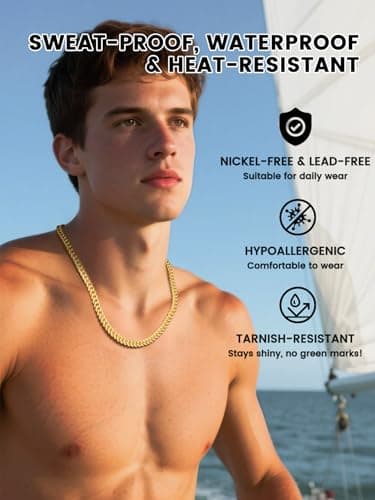 Bestyle Gold Chain for Men Casual Mens Gold Necklace 18K Gold Plated Cuban Chain Necklace Thick Long Necklace 5MM 28'' Cool Mens Gold Chain Hip Hop Jewelry - Thumbnail 2