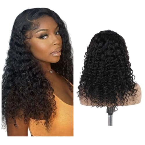 ROHANEM 250 Density 13x6 Curly Wig Human Hair Deep Wave Lace Front Wigs Human Hair Pre Plucked Virgin Remy Hair 5x Longer Lifespan HD Lace Frontal Wigs 22 Inch