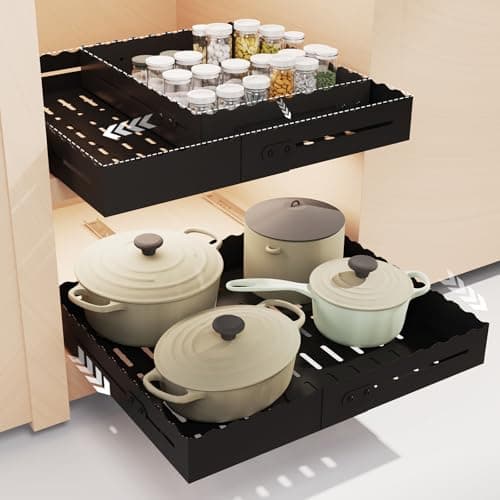 FOXHIVE Expandable Pull Out Cabinet Organizer - Adjustable Width 12-18" & Depth 13-23", 3-Rail Heavy Duty Slide Out Drawer, No-Drills Adhesive Mount, Fits Lip & Lip-Free Cabinets(Black) - Image 1