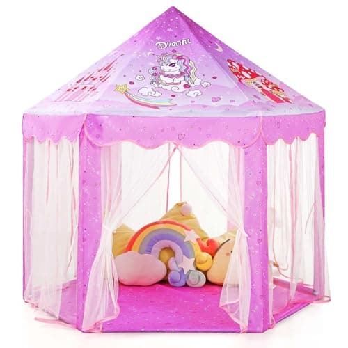 Monobeach Princess Tent Girls Unicorn Large Playhouse Kids Castle Play Tent with Star Lights Gift Toy for Children Indoor and Outdoor Games, 55'' x 53'' (DxH) - Image 1