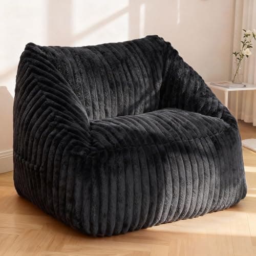 HABUTWAY Bean Bag Chair, Giant Bean Bag Chairs for Adults and Kids, Bean Bag Sofa, Lazy Floor Sofa, Faux Fur Beanbag Chair with Armrests for Living Room Bedroom (Black) - Image 1