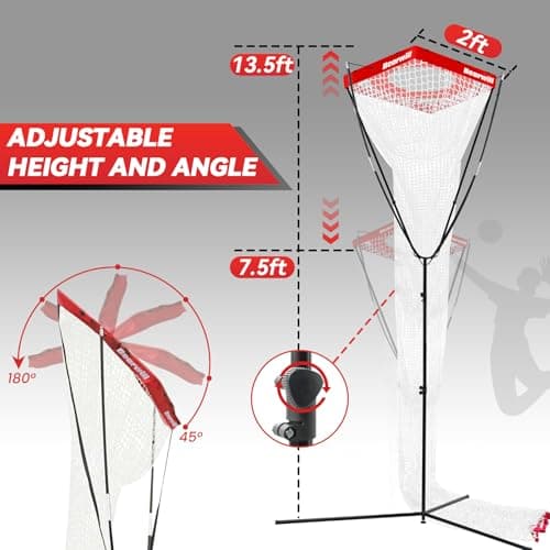 Bearwill Volleyball Setter Trainer Net, Volleyball Training Equipment Adjustable Angle Height 8-13 FT Setter Net, Indoor Outdoor Volleyball Practice Net System for Serving, Spiking and Setting - Thumbnail 2