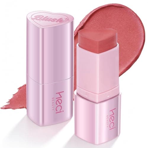 HECI BEAUTY Cream Blush Stick, Heart-Shaped Cream-to-Powder Blush with Subtle Shimmer, Satin Glow Finish, Long-Lasting Cheek & Eye Color, Jojoba Oil & Shea Butter, Vegan, Gift for Her,ROSEWOOD,0.25 oz