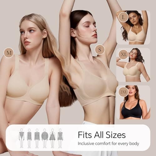 UIMERO Wireless Bras for Women No Underwire Supportive Jelly Bras Comfort Full Coverage Everyday Seamless T-Shirt Sports Bras Nude - Thumbnail 6