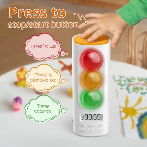 MeesMeek Traffic Light Visual Timer&ADHD Tool for Kids Adults Display Volume Adjustment, with 4 Ringtones for Classroom Desk Home Kitchen Game Countdown Pause Memory Function Charger Type C Included - Thumbnail 2