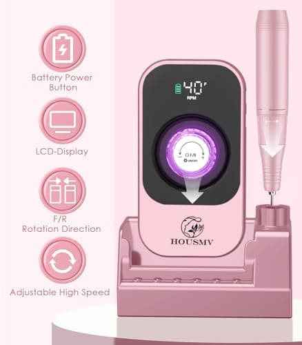 Portable Electric Nail Drill File: 40000RPM Professional Rechargeable Nail E-File Machine, Cordless Nail Drill with Bits & Base for Acrylic Nails Remove Nail Gel Polish Manicure for Salon Home - Thumbnail 2