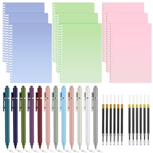 Niodel Spiral Notebooks Set, 9 Pcs A5 College Ruled Journals with 6 Black Ink Gel Pens, 6 Colored Ink Gel Pens, 6×0.5mm & 6×0.7mm Refills, Perfect for School Work Journaling