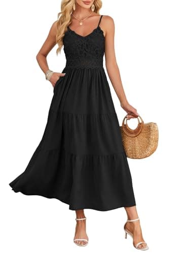Dokuritu Women's Beach Crochet Lace Maxi Dress Solid Color Summer Vacation Spaghetti Strap Long Dress 2025 - Image 1