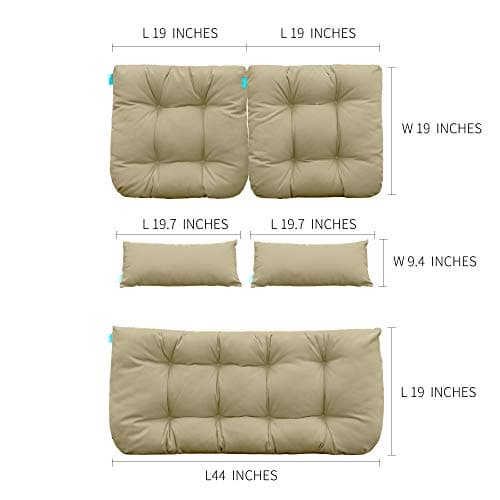 QILLOWAY Outdoor Patio Wicker Seat Cushions Group Loveseat/Two U-Shape/Two Lumbar Pillows for Patio Furniture,Wicker Loveseat,Bench,Porch,All Weather, Settee of 5 (Beige) - Thumbnail 2