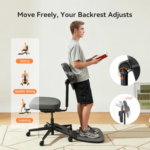 Newtral Standing Desk Chair, Standing Mate Chair for Sit-Stand, Ergonomic Leaning Perch Chair with Anti-Fatigue Mat, Standing Stool, Saddle Chair, Height Adjustable Home Office Posture Seat-MT-L-DG - Thumbnail 6