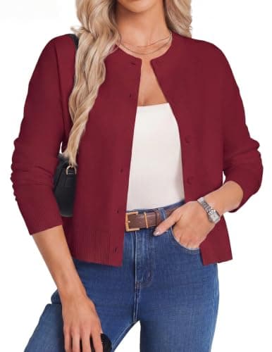 GRACE KARIN Red Cardigan for Women Trendy Cropped Lightweight Cardigan Summer Open Front Button Up Shrugs Fall Outfits - Image 1