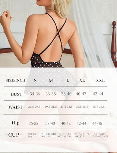 Avidlove Sexy Sleepwear for Women Floral Romper Criss Cross Backless Adjustable Bodysuit Polka Dot XL - Thumbnail 6