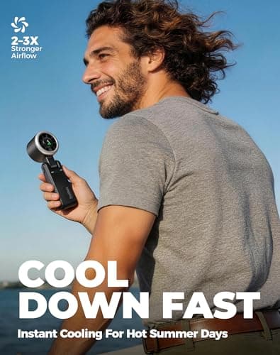 Diveblues Portable Handheld Turbo Fan, 5 Gear Wind, Battery Operated, Up to 12 Working Hours, 3 IN 1 Hand Fan with Air Turbo Tech Cooling Fan for Outdoor Activities, Travel, Working, Obsidian black - Thumbnail 2