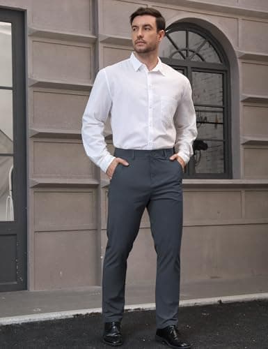 AOHIKE Golf Pants Men Lightweight Stretch - Moisture-Wicking Quick Dry Work Dress Pants Casual Slacks, Grey - Thumbnail 2