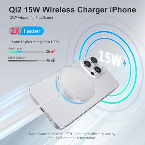 Wireless Charger - Magnetic Charger for iPhone 17/16/15/14/13/12 Series– Qi2 15W Magnetic Wireless Charger with Ultra-Thin Aluminum, Includes 25W Adapter – Travel & Desk Essential, Gaming - Thumbnail 3