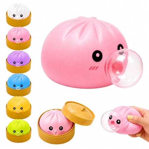 KYLARA Pink Dumpling Squishies, Mystery Bubble Popping Dumpling, Hollow Plastic Squeeze Stress Ball, Cute Bao Bun Press and Pop Fidget Sensory Toy - Image 1