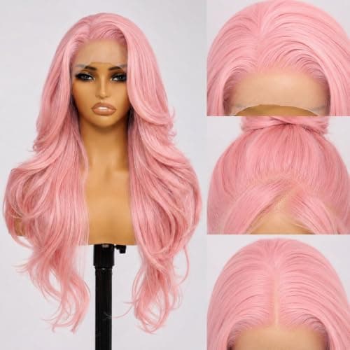 Sotpmal Pink Lace Front Wig, 4x6 HD Lace, Pre Plucked Glueless Synthetic Body Wave Hair with Baby Hair, Heat Resistant, for Women Daily Party Cosplay