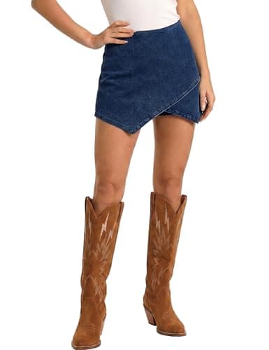 luvamia Skirts for Women Denim High Waisted Shorts Asymmetrical Pull On Skorts Pull On Sail Blue X-Large Fits Size 16/18 - Image 1