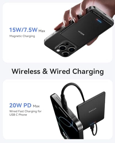 Kuulaa Power Bank Ultra Slim, 0.28 in MagSafe PowerBank 5000 mAh, PD20W Small Power Bank, Magnetic Wireless External Mobile Phone Batteries for iPhone 16 Pro/15/14/13/12 Series (Black) - Thumbnail 5