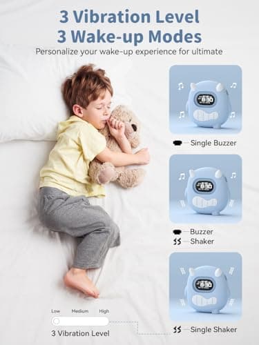 Kids Digital Alarm Clock-Cordless 3000mAh Rechargeable Vibrating Digital Clock for Heavy Sleepers Mini Toddler Clock for Travel Bedroom Silicone Case Date/Month/Year 3 Alarm/Vibration Setting Mode - Thumbnail 4