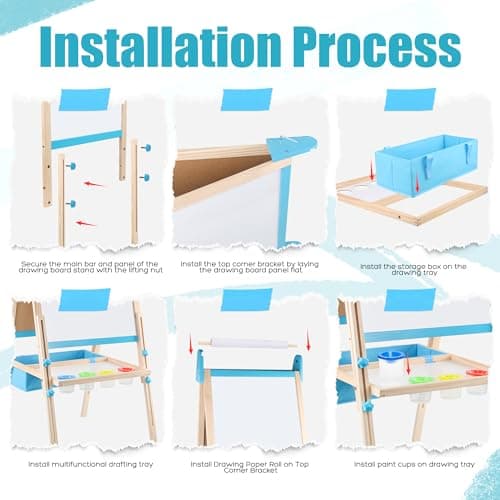 Wooden Easel for Kids, Adjustable Kids Art Easel, Learning Toy for Boys and Girls Ages 3-4 4-8 8-12, Wooden Blackboard & Magnetic Whiteboard and Drawing Paper Holder, 2 Drawing Paper Roll - Thumbnail 5