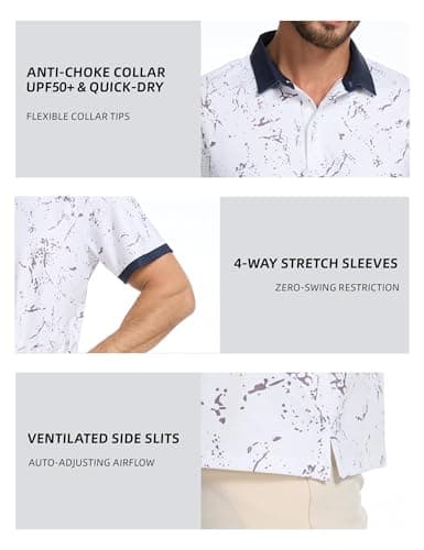 Actflare Golf Shirts for Men Dry Fit Moisture Wicking Short Sleeve Performance Print Polo Shirts Navy Collar Golf Pole,XXL - Thumbnail 5