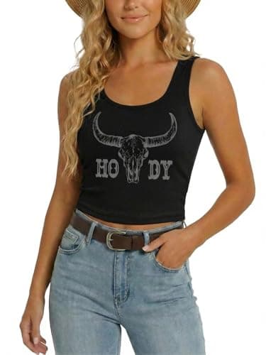 YHHR Women's Cowgirl Country Concert Sleeveless Cropped Tank Top Summer Casual Cowboy Shirt Western Graphic Top Cute Outfit - Image 1