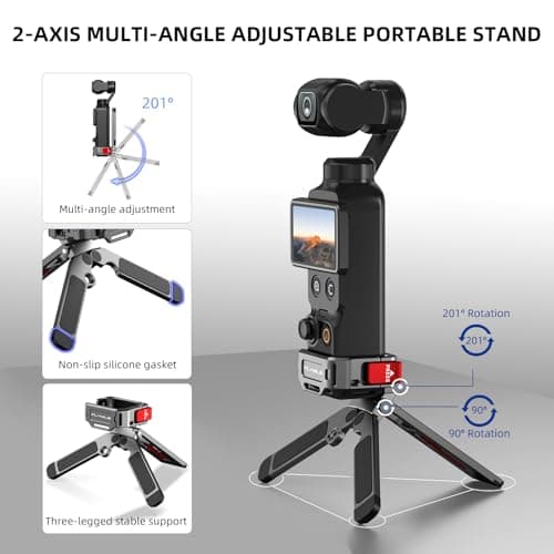 Flymile Pocket 4/3 Magnetic Mini Tripod Mount, Metal Cage Clamp Frame with Mantis Hook Stand, Cold Shoe＆ 1/4" Screw for DJI Osmo, 180° Adjustable Expansion Adapter Holder for Xtra Muse Accessories - Thumbnail 6