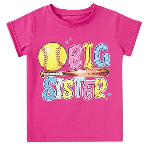 Funnycokid Big Sister Shirts for Girls 2T 3T Pregnancy Announcement Toddler Promoted to Short Sleeve Pink Big Sister T Shirt Baseball Print - Image 1