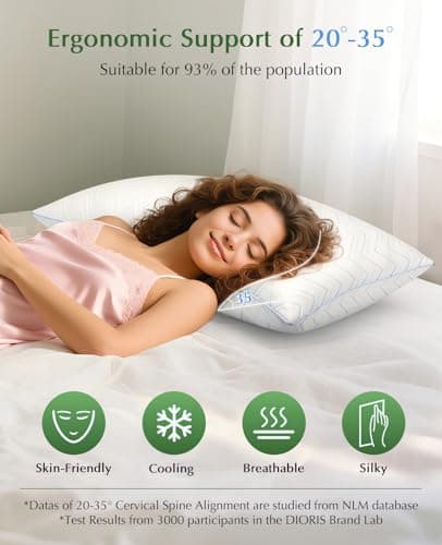 DIORIS Queen Size Pillows Set of 2 - Hotel-Quality Down Alternative Bed Pillows for Back, Side & Stomach Sleepers, Cooling Breathable Microfiber Fill, Medium Firm Support for Neck & Shoulders - Thumbnail 6