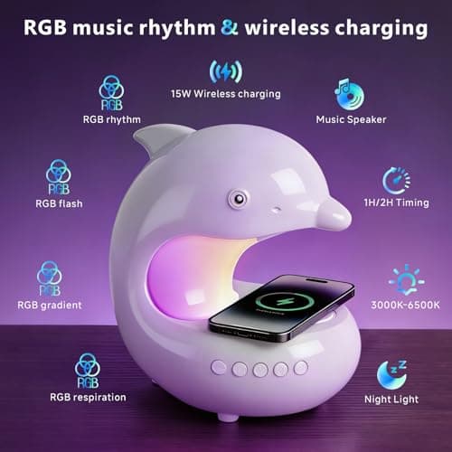UMLAEN Smart LED Night Light with Bluetooth Speaker, Rechargeable Table Lamp with 15W Wireless Charging | 4 Lighting Modes | Timing | Dimmable Atmosphere Lamp for Bedroom, Home Decor, Party, Office - Thumbnail 2