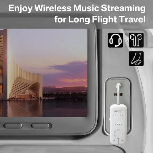 Sunitec Bluetooth 5.3 Transmitter for Airplane Connect 2 Headphones or Earphone: Wireless Plane Adaptor with 3.5mm AUX Audio Jack for Flight Airline Travel Gym - Support aptX HD Adaptive 35Hrs Lasting - Thumbnail 2