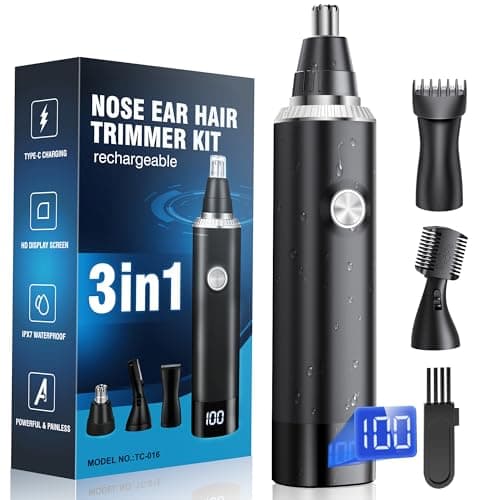Nose Hair Trimmer for Men, 3-in-1 Professional Painless USB-C Rechargeable Eyebrow & Facial Nose Trimmer for Men Women, LED Display Trimmer with Powerful Motor and Dual-Edge Blades, IPX7 Waterproof - Image 1