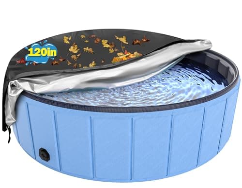 Hyperzoo Large 120 Inch Dog Pool Cover, Waterproof Round Pet Pool Cover with Drawstring, Upgraded 420D Tear-Resistant Outdoor Cover for Collapsible Dog Pools, Kiddie Pools, Wind-Resistant & Dustproof - Image 1