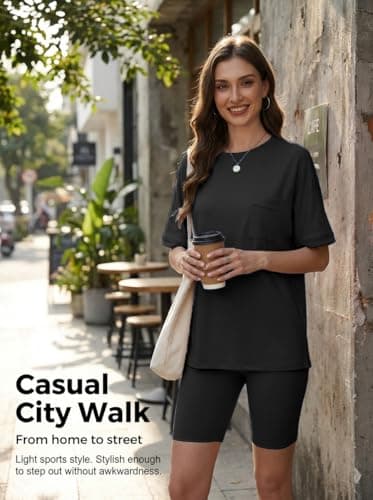 Aotasely Women 2 Piece Lounge Set Summer Oversized T-Shirt Biker Shorts Matching Airport Travel Casual Outfits Clothes - Thumbnail 3