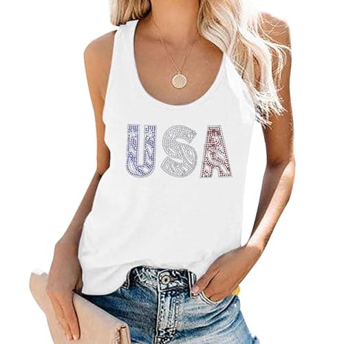 MOUSYA USA Tank Top Woman Sparkly American Flag Sleeveless Tee Glitter Patriotic Shirts Bling 4th of July Vest Tops - Thumbnail 2