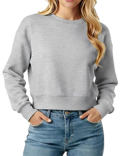LETSEE Cropped Sweatshirt for Women Oversized Crewneck Cotton Long Sleeve Crop Pullover Casual Lightweight Boxy Sweater - Image 1