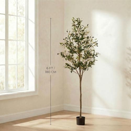 PUFFORO Artificial Olive Tree, 6FT Faux Olive Trees with Lifelike Olive Branches and Fruits, Fake Floor Plants with Pot for Indoor Home Office Living Room Outdoor Decor - Thumbnail 6