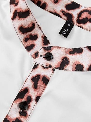 ZAFUL Men's Hipster African Tribal Graphic Patchwork Design Slim Fit Long Sleeve Button up Mandarin Collar Shirts (White Leopard XXL) - Thumbnail 5