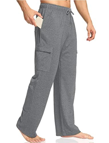 Deyeek Men's Sweatpants Open Bottom Sweat Pants for Mens Cargo Sweatpants for Men Gym Workout Sweats Lounge Pants with Pocket Dark Grey - Image 1