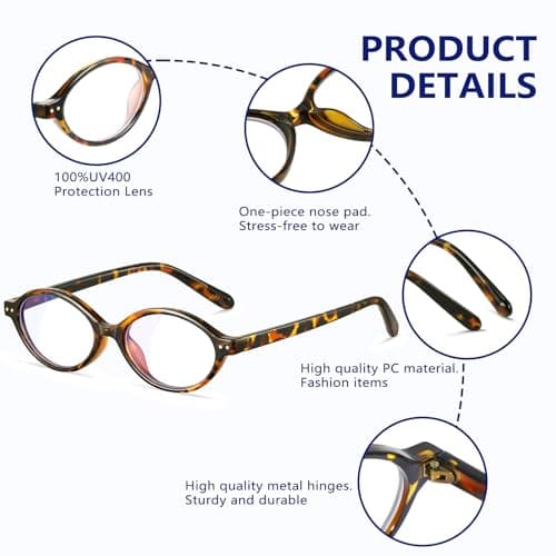 YDAOWKN Oval Blue Light Blocking Glasses for Women Men,Glasses Frame Bluelight for Gaming/Computer/Screen - Thumbnail 4