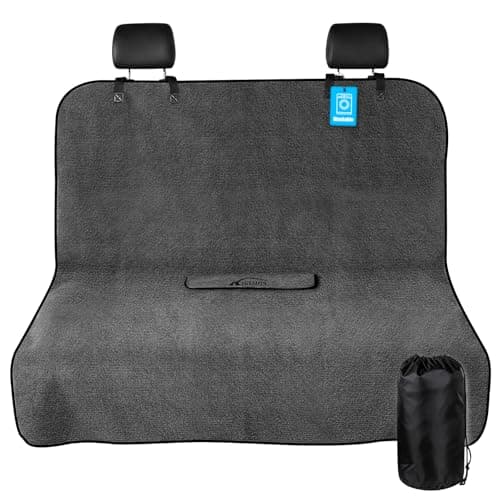 KIGEMOS Rear Bench Seat Cover, Waterproof, Sweatproof, Non-Slip Protector for Back Seat, Dual-Layer Microfiber Terry, Universal Fit for Cars, Trucks, SUVs – Embroidered Design (Gray, 1 Pack)