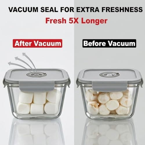 CABIBOX Glass Vacuum Food Storage Containers Set, 4 Pack 21 Oz 2-Compartment Meal Prep Bento Boxes with Handheld Vacuum Pump & 10 Reusable Sealer Bags for Kitchen Organization, Oven/Microwave Safe - Thumbnail 2