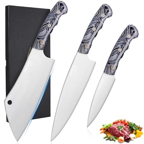 Topfeel 3PCS Professional Chef Knife Set, Ultra Sharp Japanese Kitchen Knife, German High Carbon Stainless Steel 8" Meat Cleaver 8" Chef's Knives 5" Utility Knife with Gift Box - Image 1