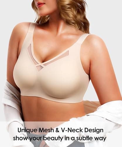 Jelly Strips Smooth Wireless Bras for Women No Underwire (34B-42DD) Bralettes for Women Seamless Bra with Support and Lift Comfort T-Shirt Bra Nude 36DD - Thumbnail 5